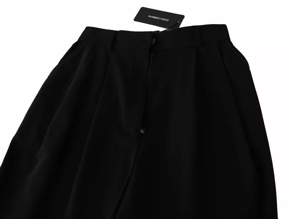 Dolce & Gabbana Black Wool High Waist Pleat Front Cropped Pants - IT40|S - Trousers