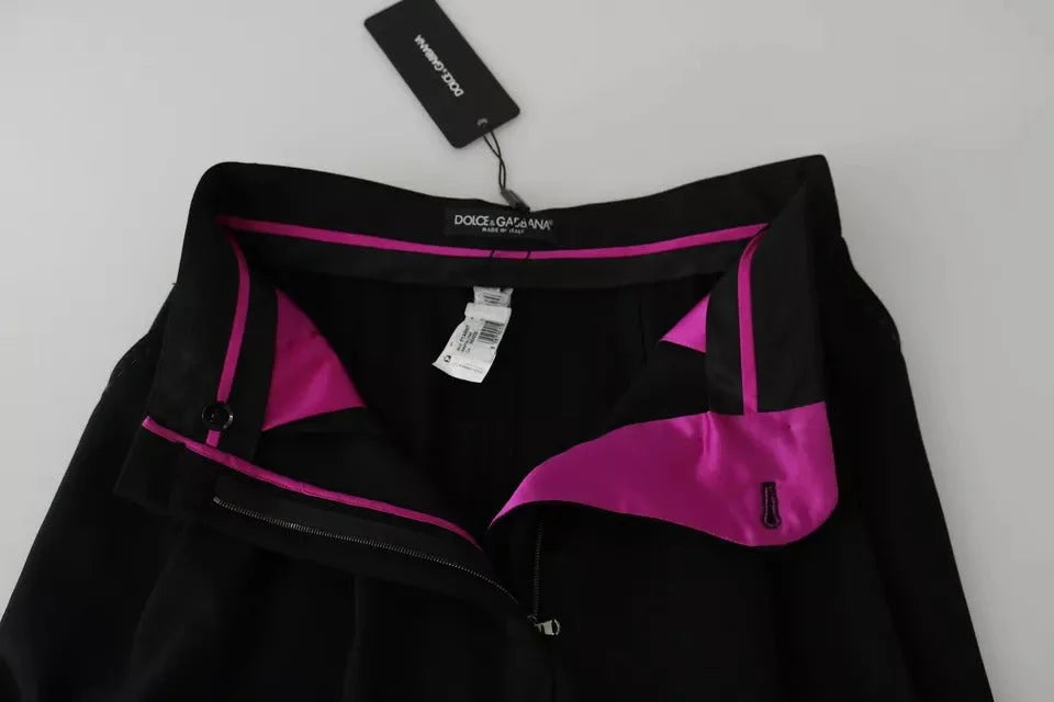 Dolce & Gabbana Black Wool High Waist Pleat Front Cropped Pants - IT40|S - Trousers