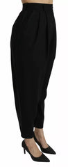 Dolce & Gabbana Black Wool High Waist Pleat Front Cropped Pants - IT40|S - Trousers