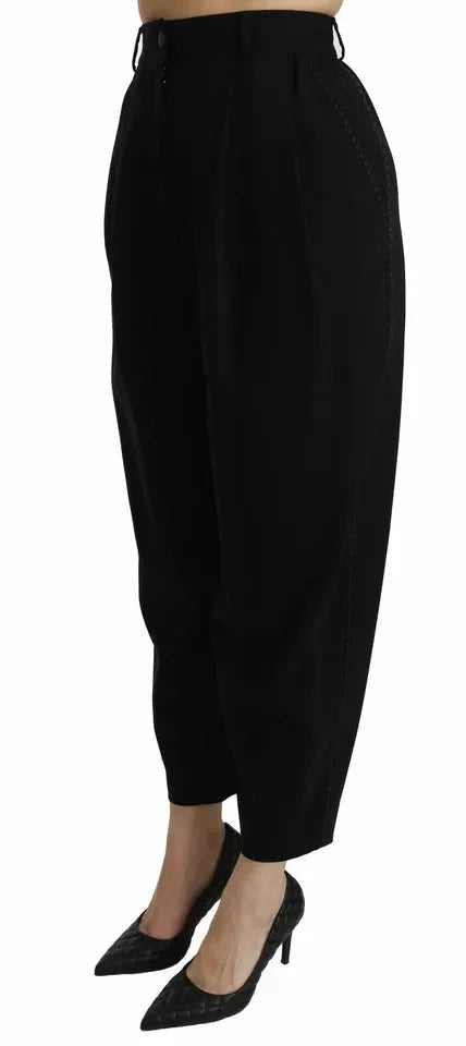 Dolce & Gabbana Black Wool High Waist Pleat Front Cropped Pants - IT40|S - Trousers