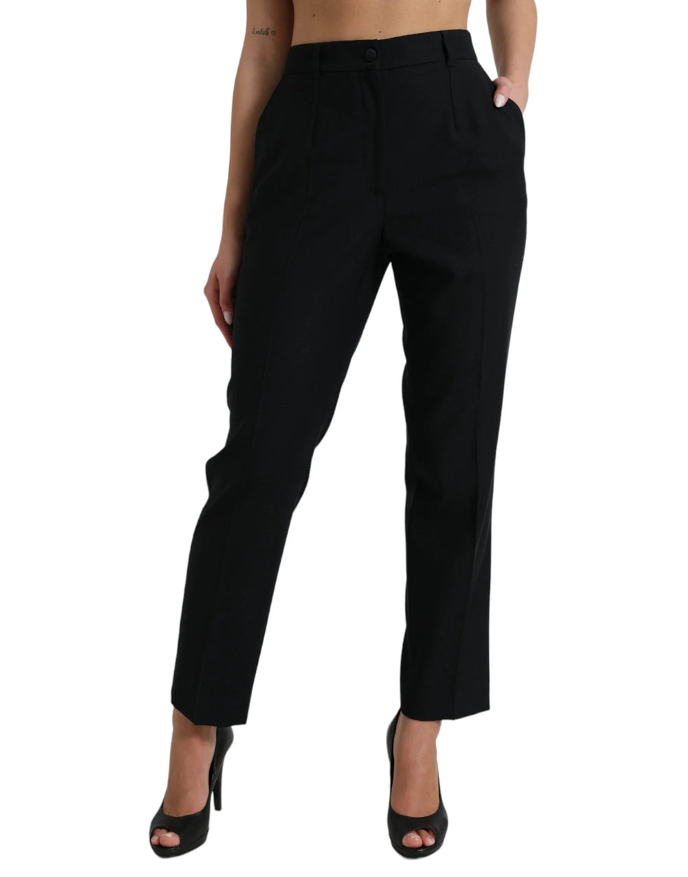Dolce & Gabbana Black Wool High Waist Straight Pants - IT46|XL - Trousers