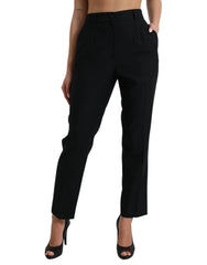 Dolce & Gabbana Black Wool High Waist Straight Pants - IT46|XL - Trousers