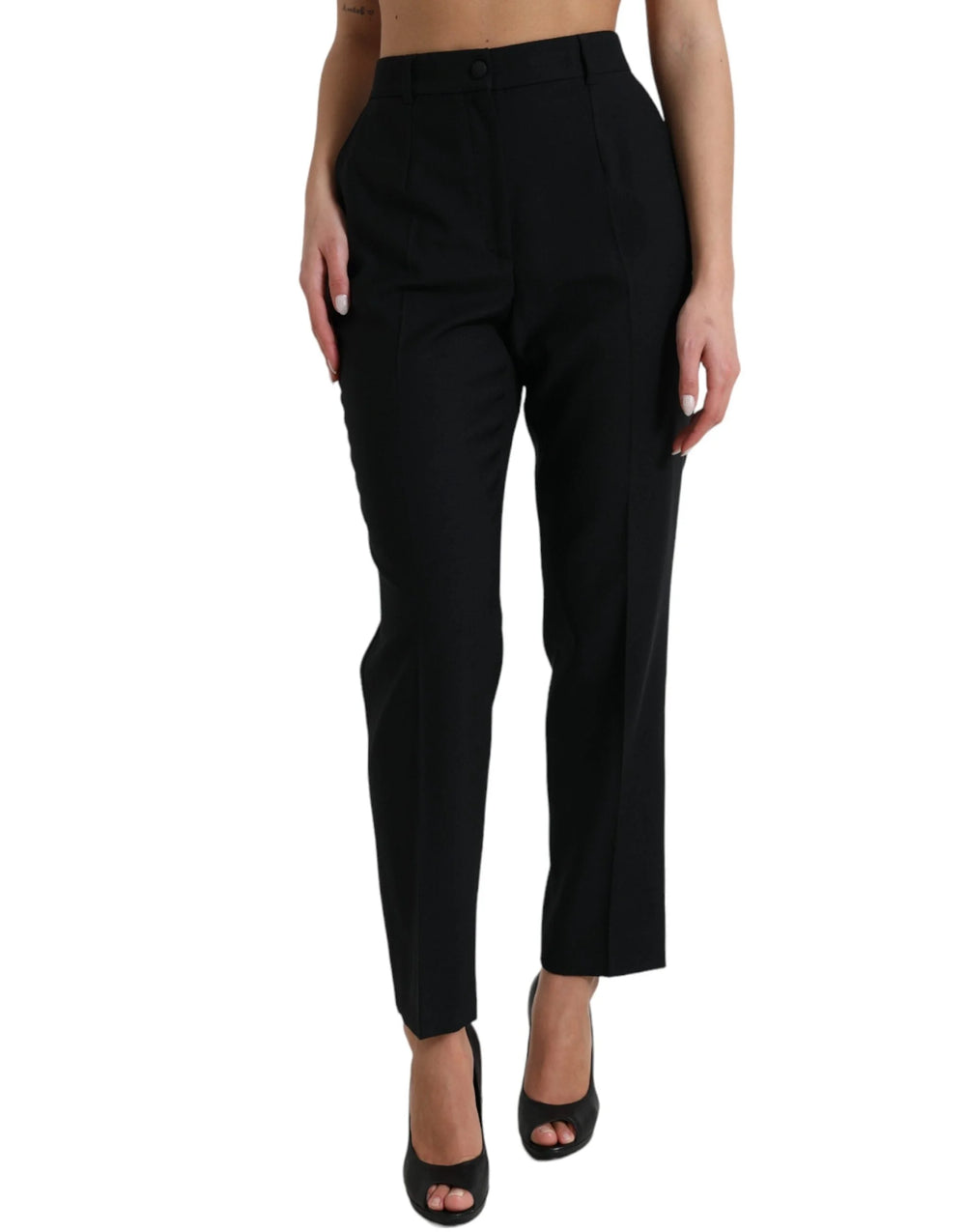 Dolce & Gabbana Black Wool High Waist Straight Pants - IT46|XL - Trousers
