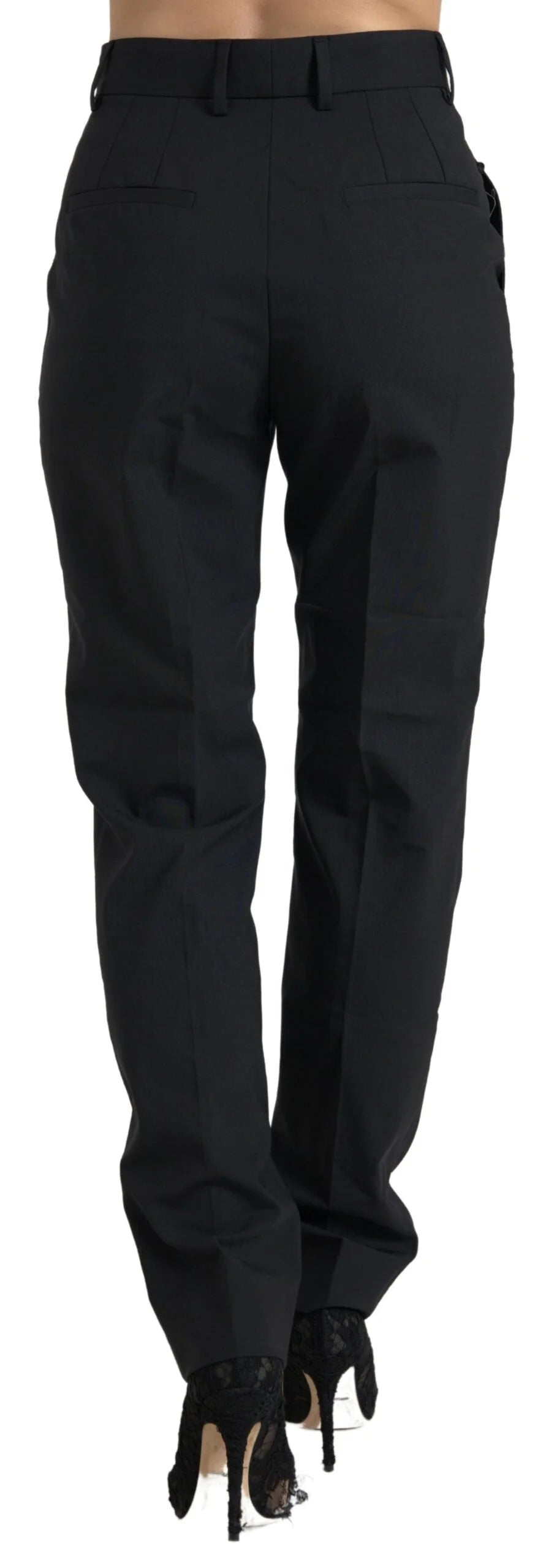 Dolce & Gabbana Black Wool High Waist Tapered Pants - IT38 | XS - Trousers