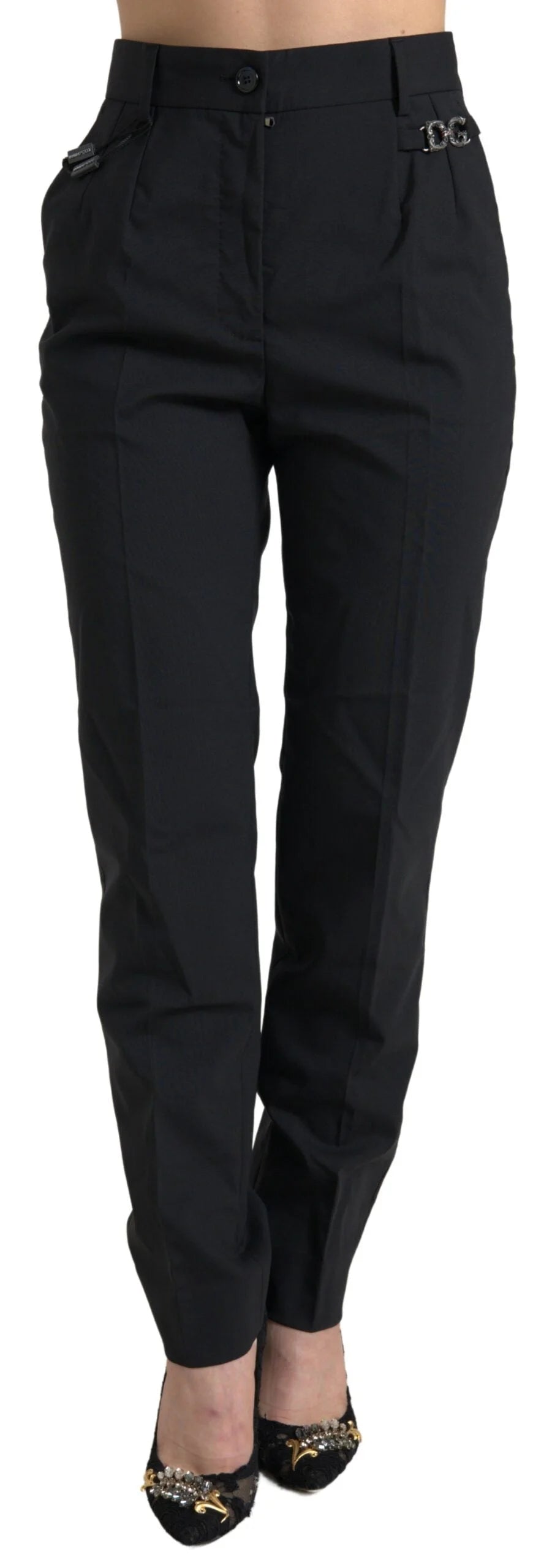 Dolce & Gabbana Black Wool High Waist Tapered Pants - IT38 | XS - Trousers