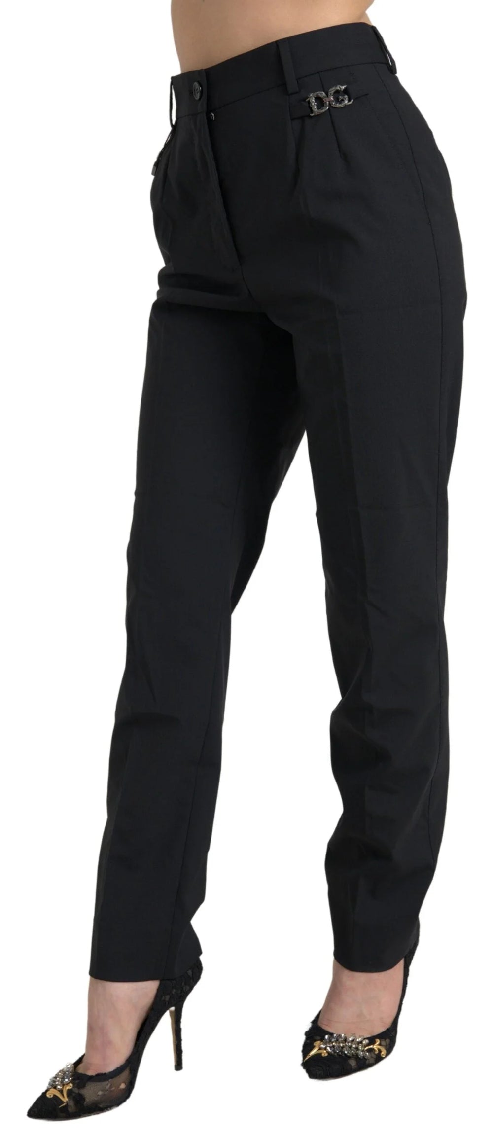 Dolce & Gabbana Black Wool High Waist Tapered Pants - IT38 | XS - Trousers