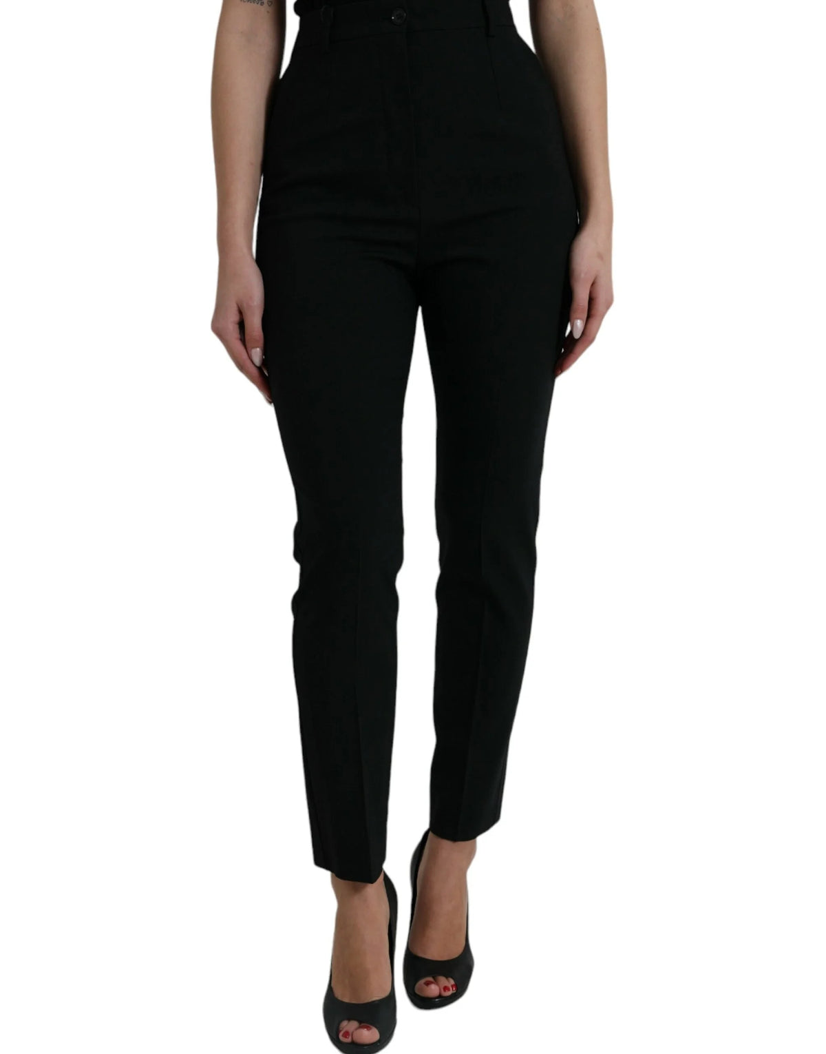 Dolce & Gabbana Black Wool High Waist Tapered Pants - IT40|S - Trousers