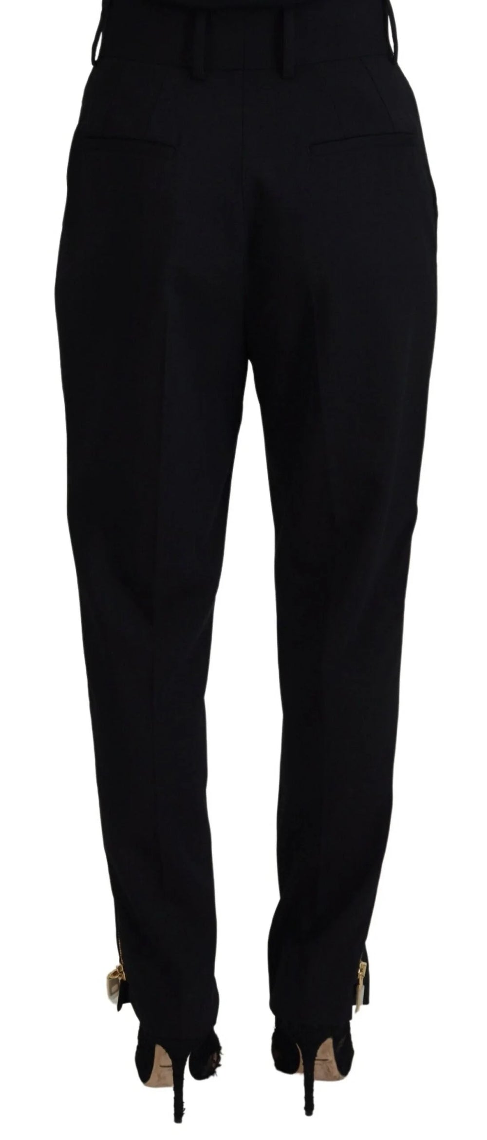 Dolce & Gabbana Black Wool High Waist Tapered Pants - IT40|S - Trousers