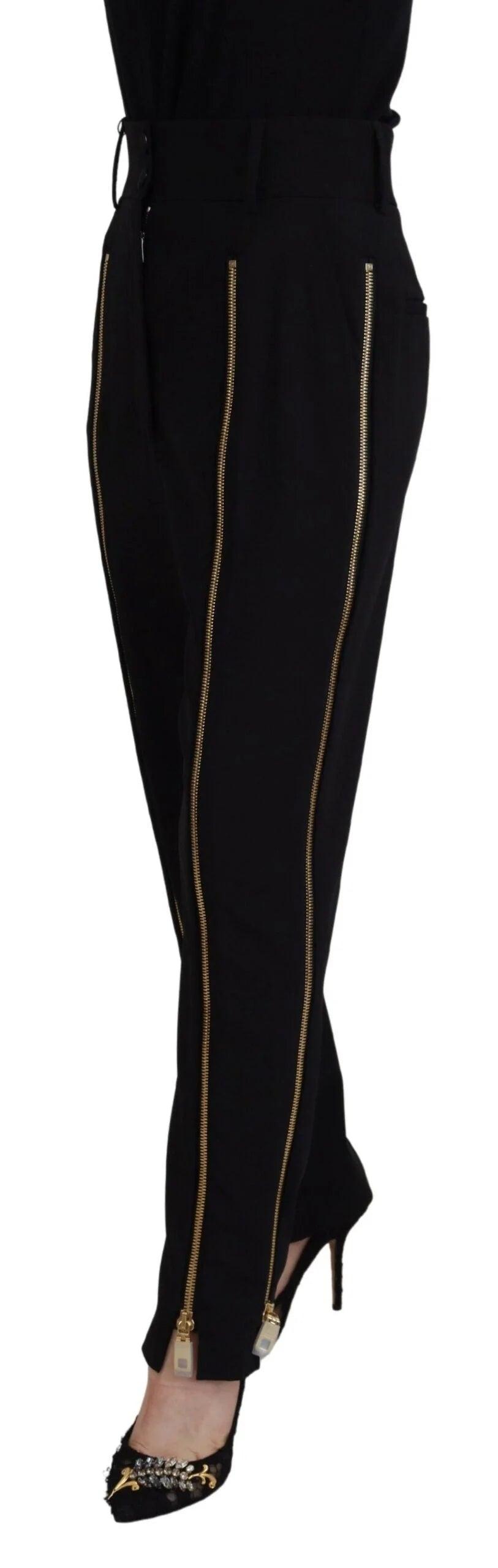 Dolce & Gabbana Black Wool High Waist Tapered Pants - IT40|S - Trousers