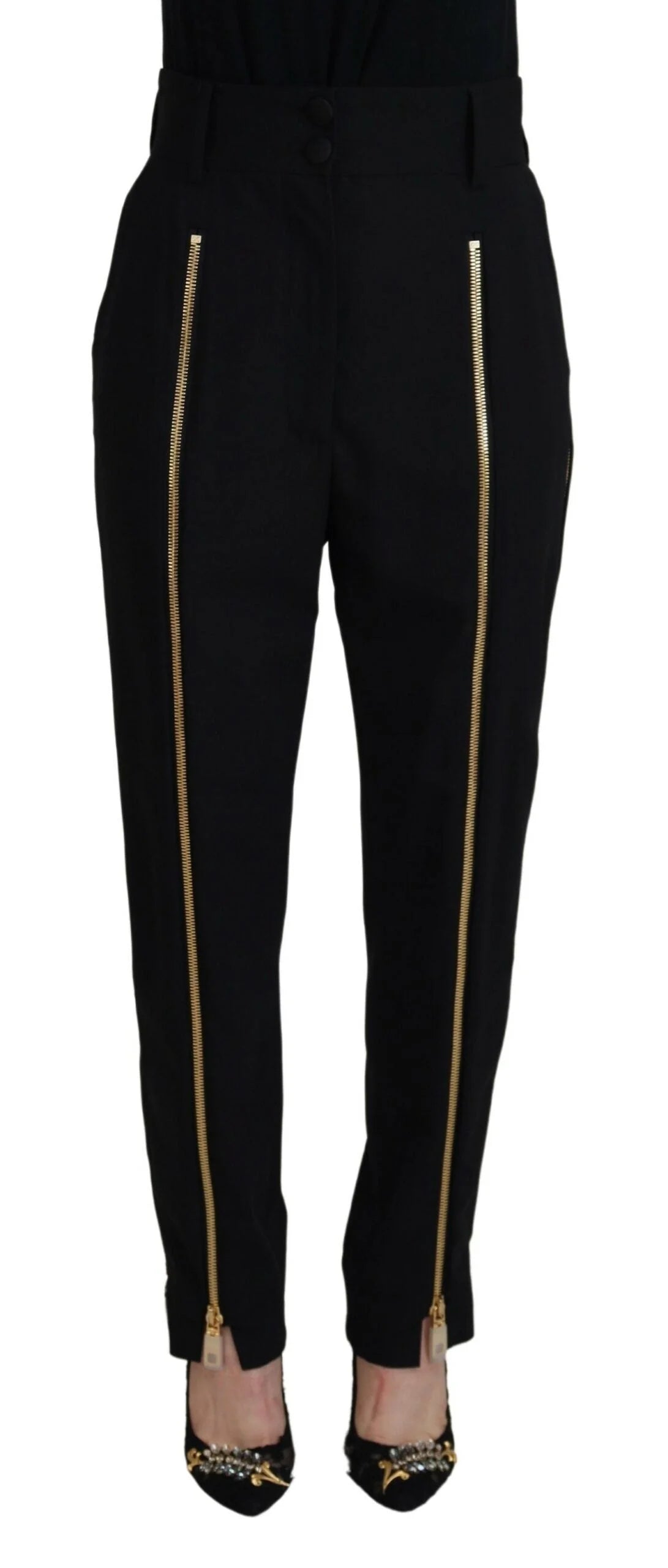Dolce & Gabbana Black Wool High Waist Tapered Pants - IT40|S - Trousers