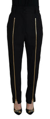 Dolce & Gabbana Black Wool High Waist Tapered Pants - IT40|S - Trousers