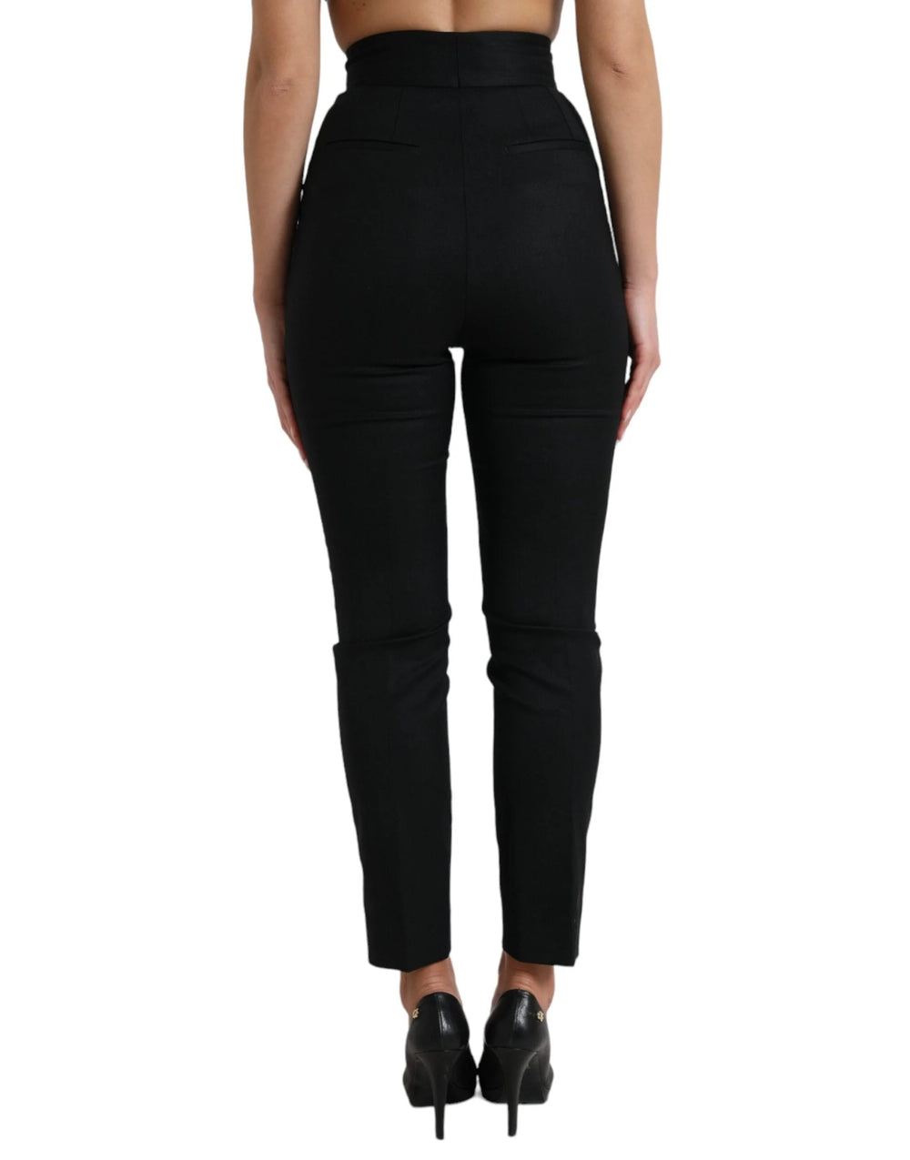 Dolce & Gabbana Black Wool High Waist Tapered Pants - IT40|S - Trousers