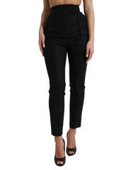 Dolce & Gabbana Black Wool High Waist Tapered Pants - IT40|S - Trousers