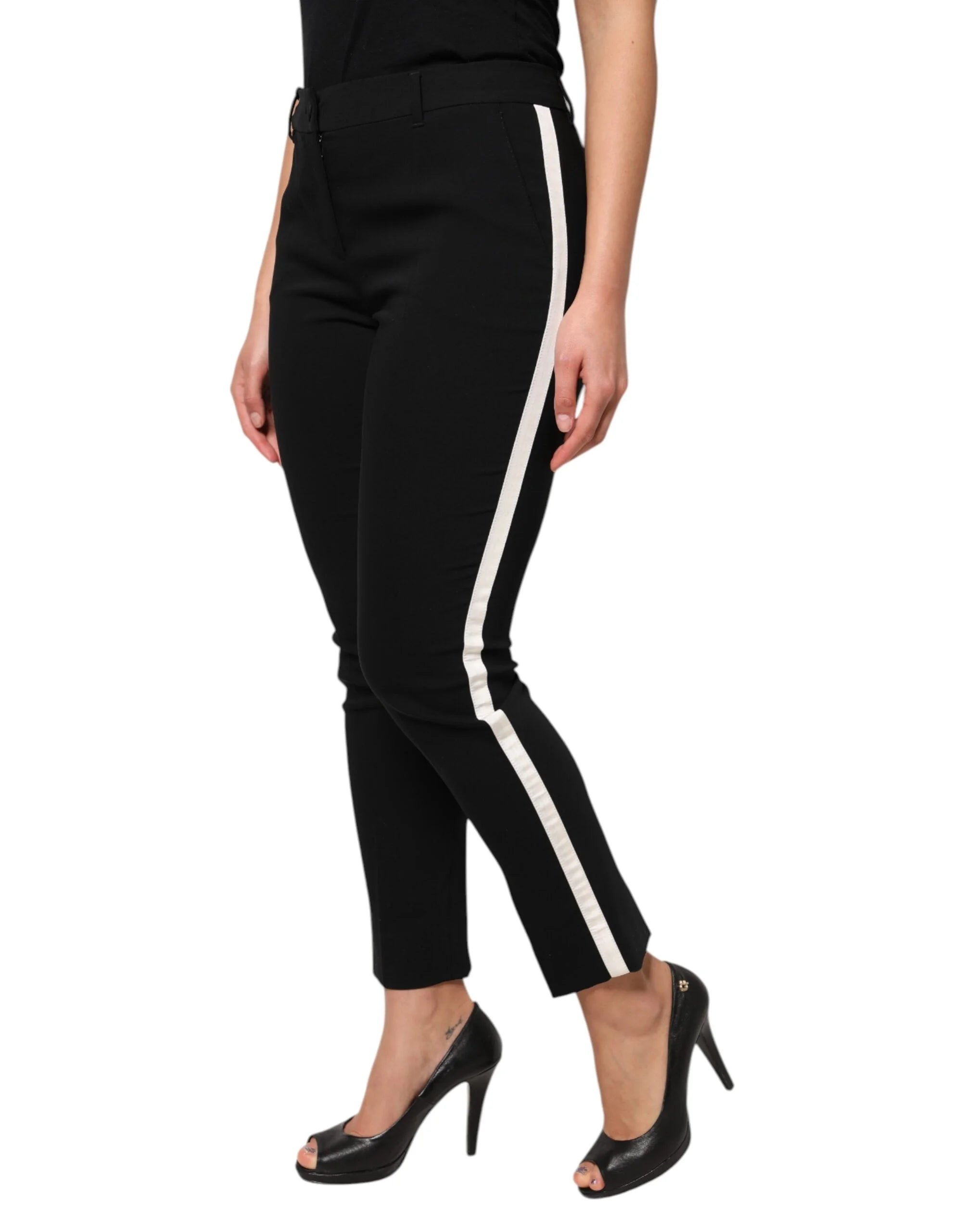 Dolce & Gabbana Black Wool High Waist Tapered Pants - IT42|M