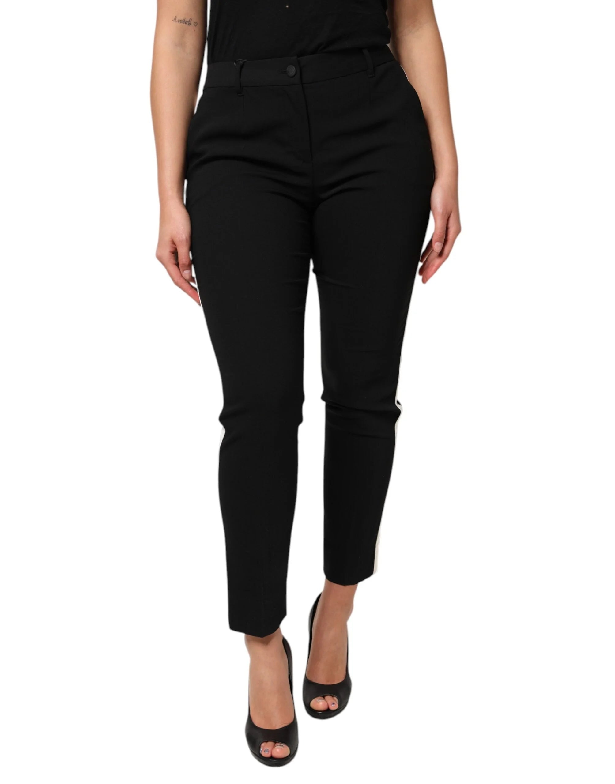 Dolce & Gabbana Black Wool High Waist Tapered Pants - IT42|M
