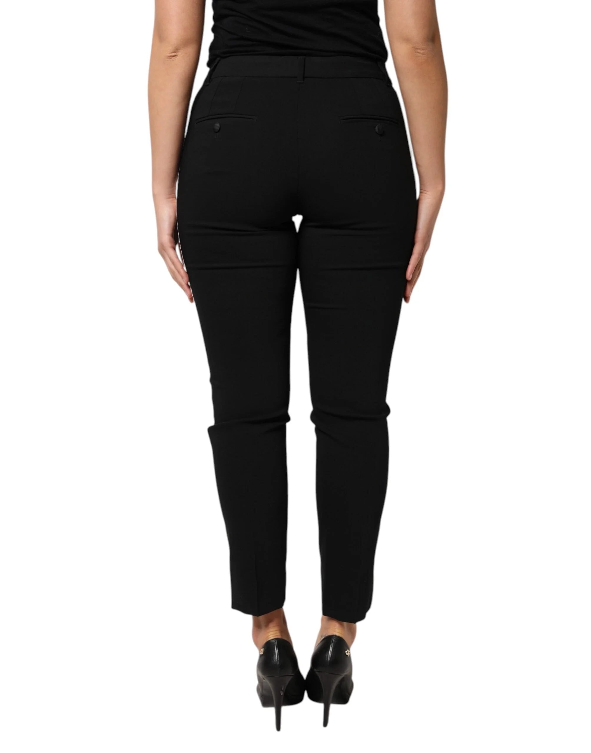 Dolce & Gabbana Black Wool High Waist Tapered Pants - IT42|M - Trousers