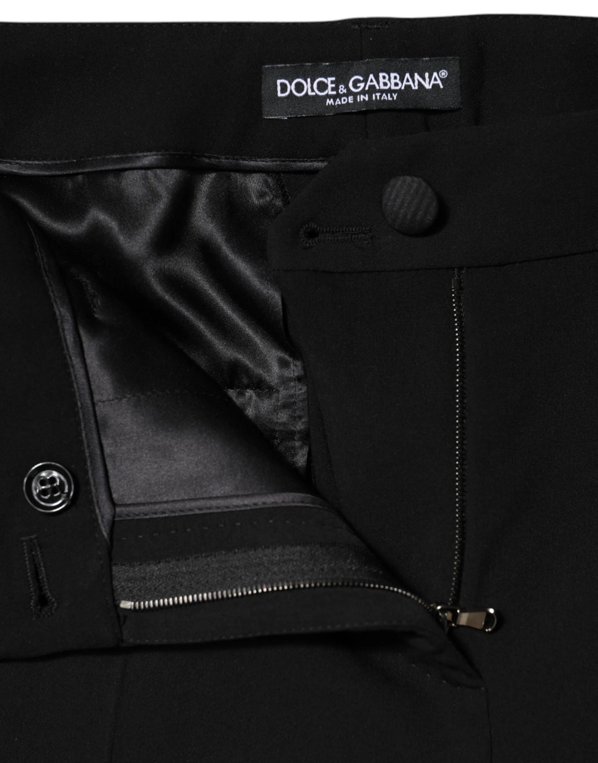 Dolce & Gabbana Black Wool High Waist Tapered Pants - IT42|M - Trousers