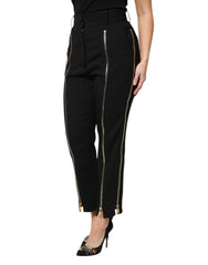 Dolce & Gabbana Black Wool High Waist Zipper Tapered Pants - Trousers