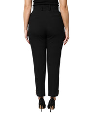 Dolce & Gabbana Black Wool High Waist Zipper Tapered Pants - Trousers