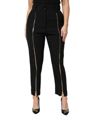 Dolce & Gabbana Black Wool High Waist Zipper Tapered Pants - Trousers