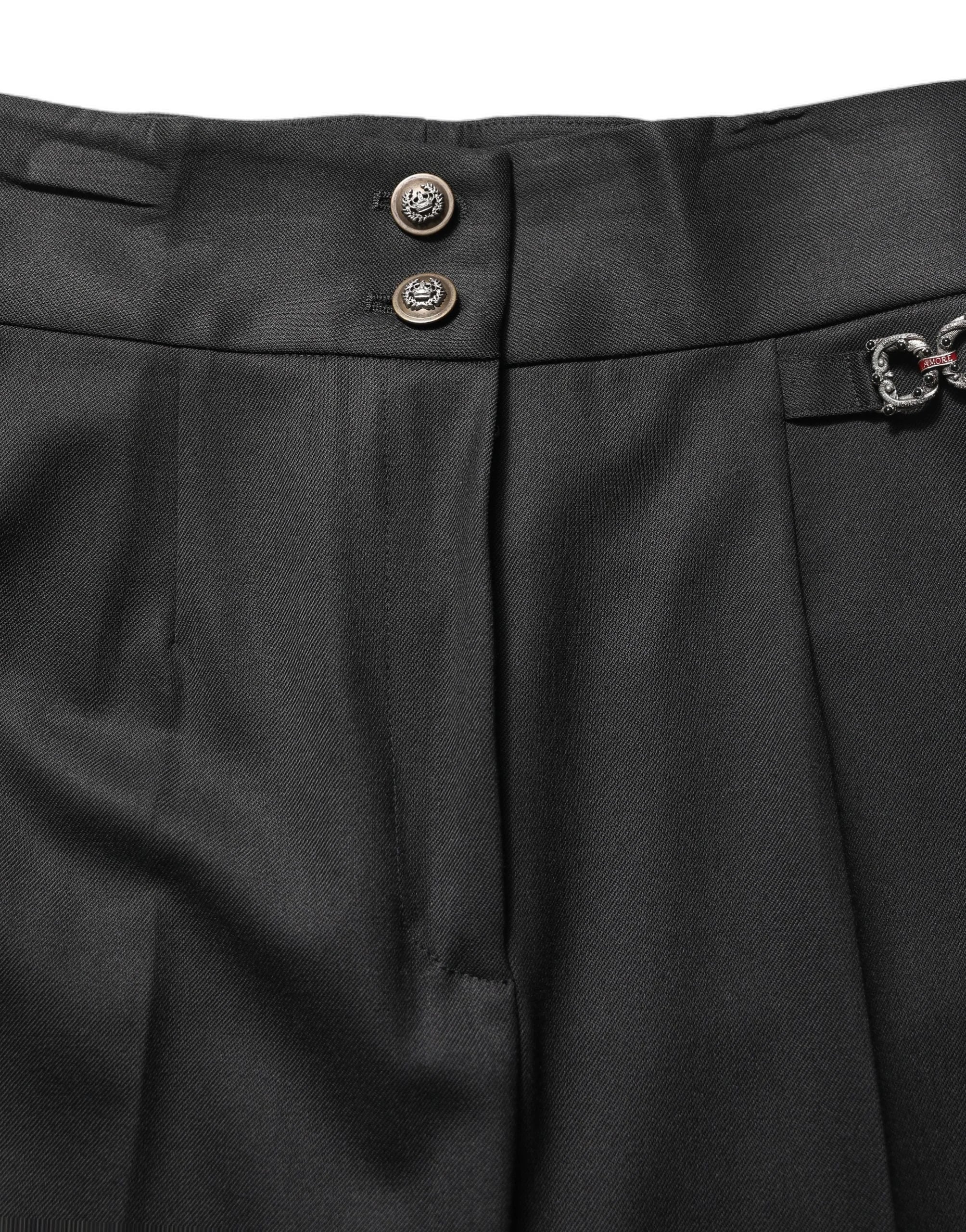 Dolce & Gabbana Black Wool High Waisted Logo Trouser Pants - IT36|XXS