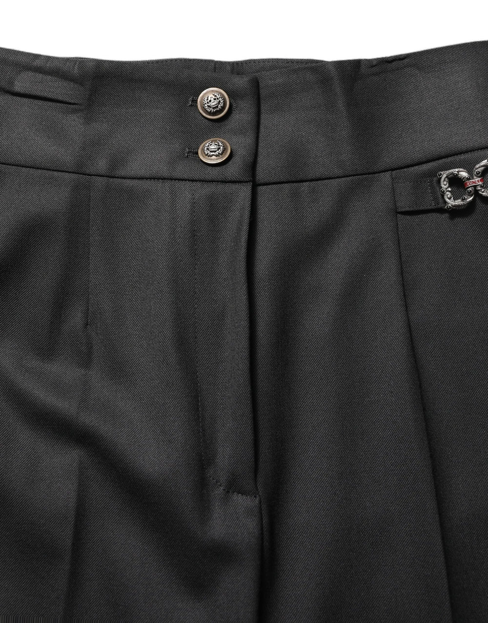 Dolce & Gabbana Black Wool High Waisted Logo Trouser Pants - IT36|XXS