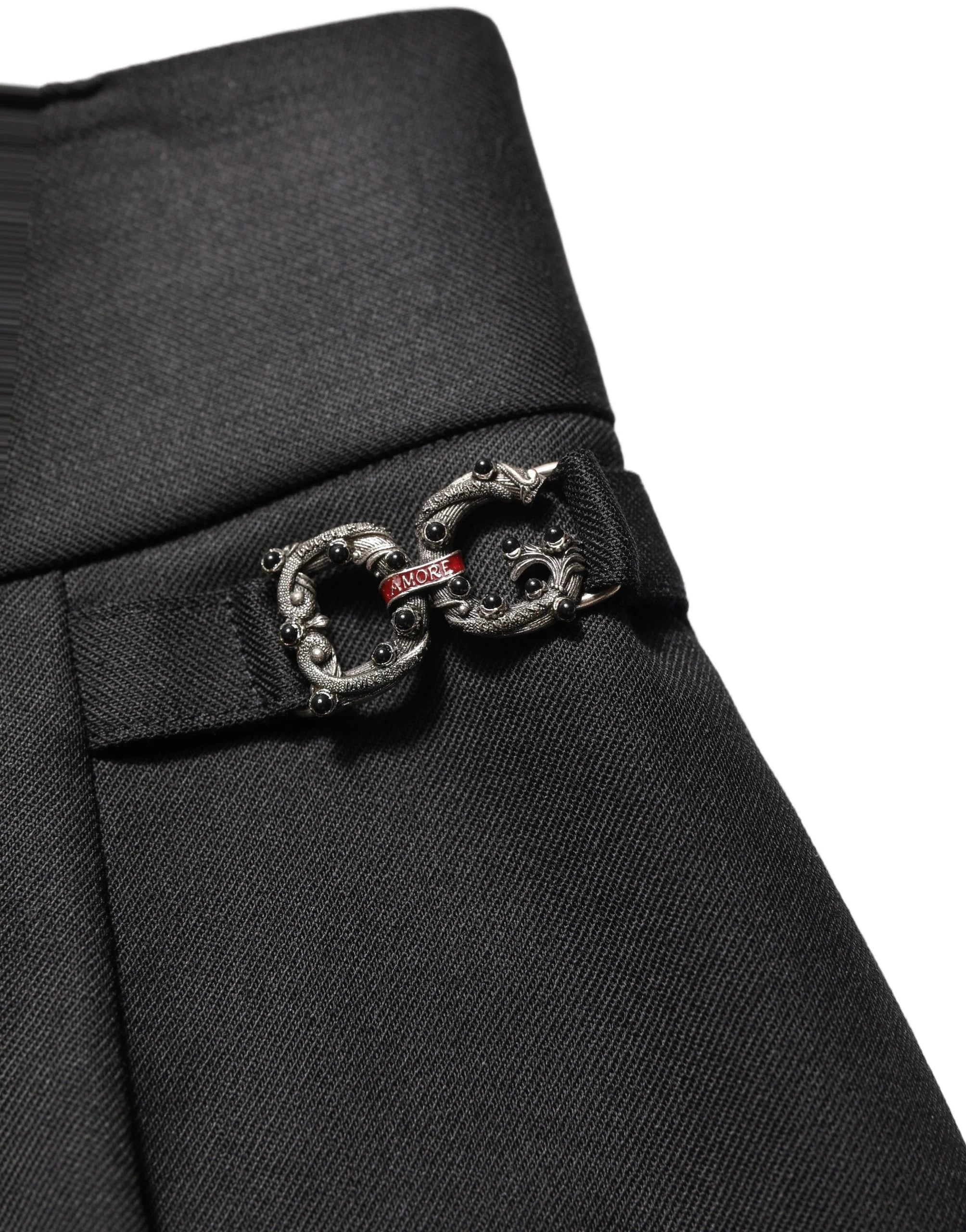 Dolce & Gabbana Black Wool High Waisted Logo Trouser Pants - IT36|XXS
