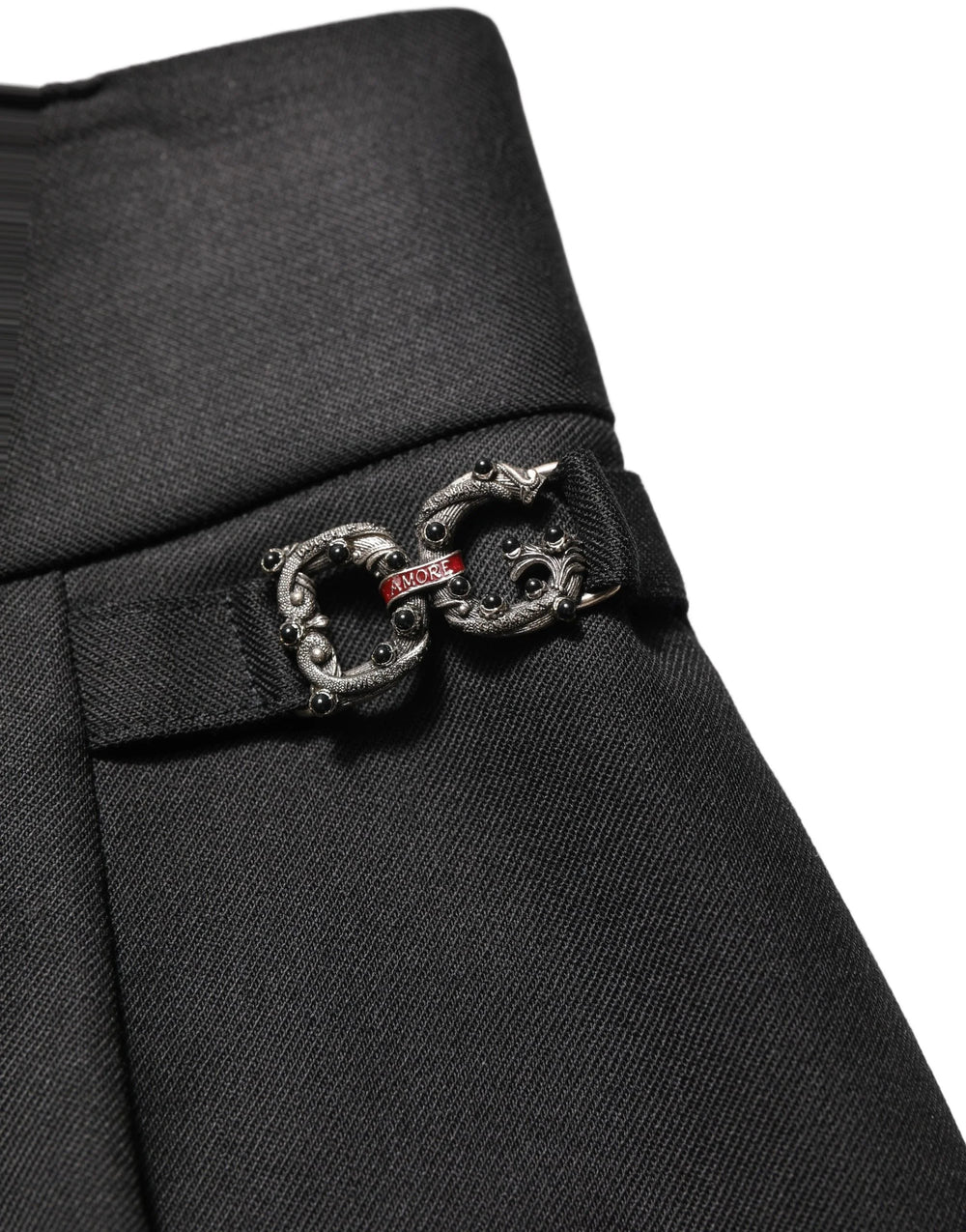 Dolce & Gabbana Black Wool High Waisted Logo Trouser Pants - IT36|XXS
