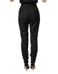 Dolce & Gabbana Black Wool High Waisted Logo Trouser Pants - IT36|XXS