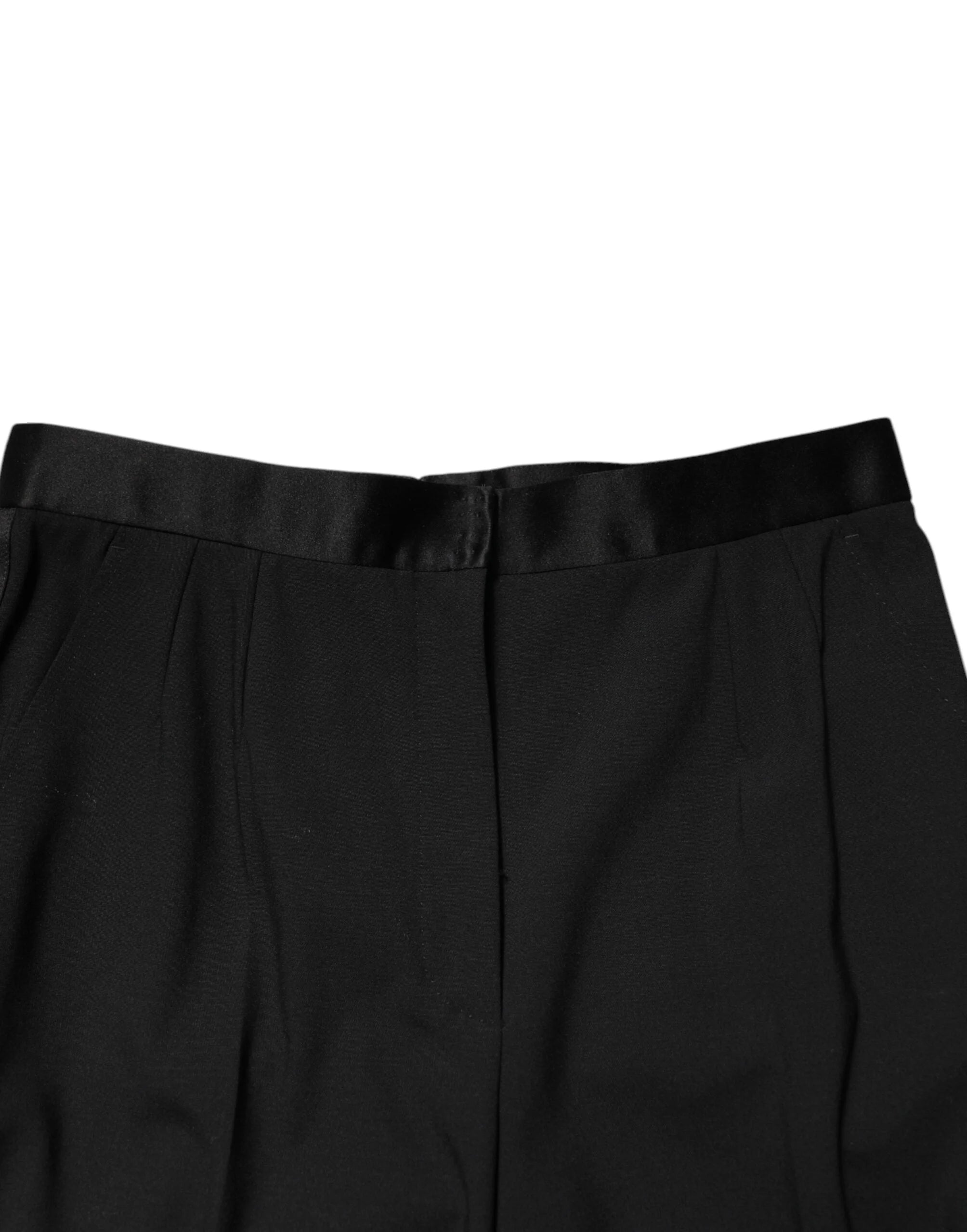 Dolce & Gabbana Black Wool HighWaist Tapered Trouser Pants - Trousers
