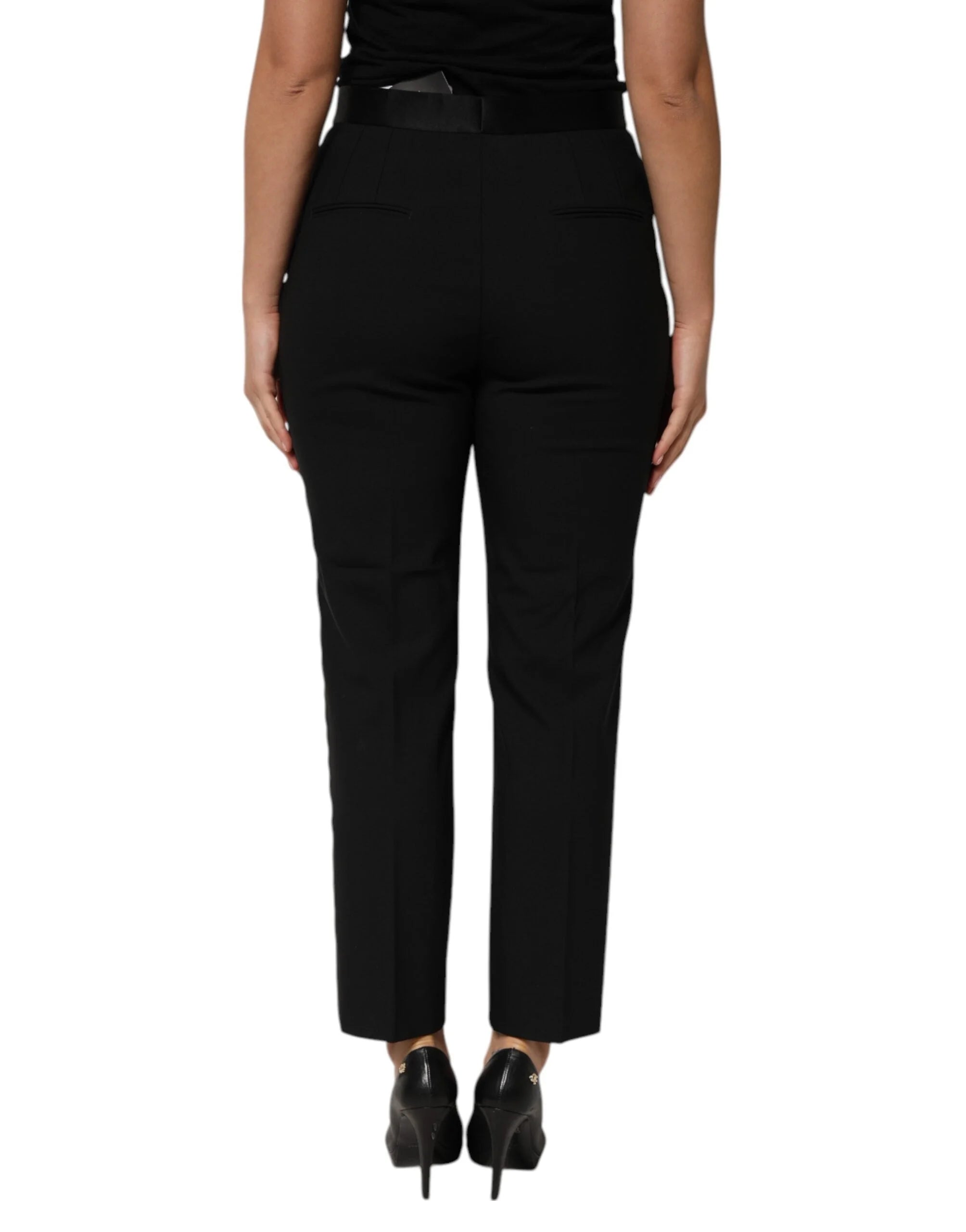 Dolce & Gabbana Black Wool HighWaist Tapered Trouser Pants - Trousers