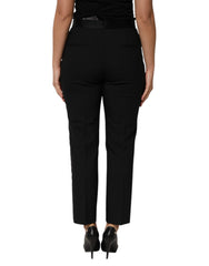 Dolce & Gabbana Black Wool HighWaist Tapered Trouser Pants - Trousers