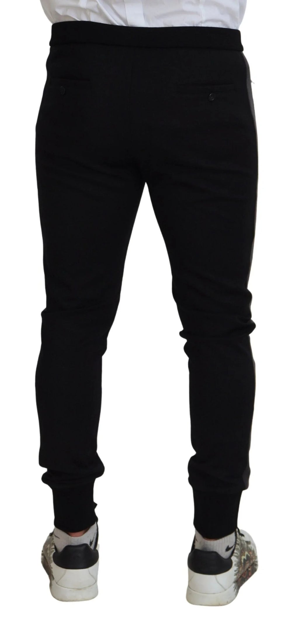 Dolce & Gabbana Black Wool Horseshoe Jogger Pants - IT52 | L - Joggers