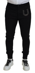 Dolce & Gabbana Black Wool Horseshoe Jogger Pants - IT52 | L - Joggers
