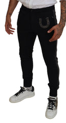 Dolce & Gabbana Black Wool Horseshoe Jogger Pants - IT52 | L - Joggers