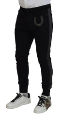 Dolce & Gabbana Black Wool Horseshoe Jogger Pants - IT52 | L - Joggers