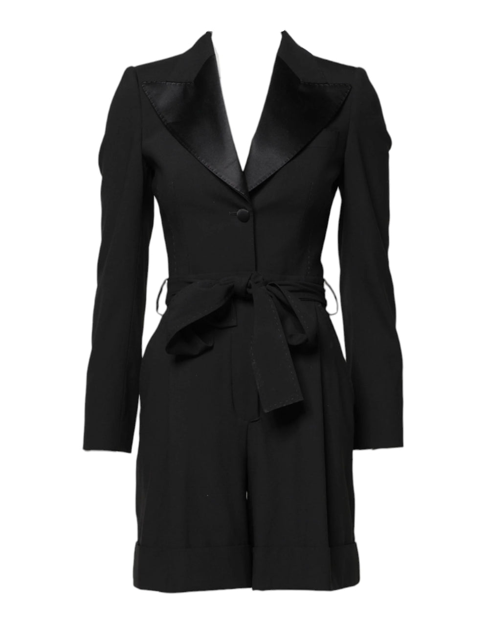 Dolce & Gabbana Black Wool Jumpsuit Dress Women Coat Jacket - IT36|XXS - Overcoats