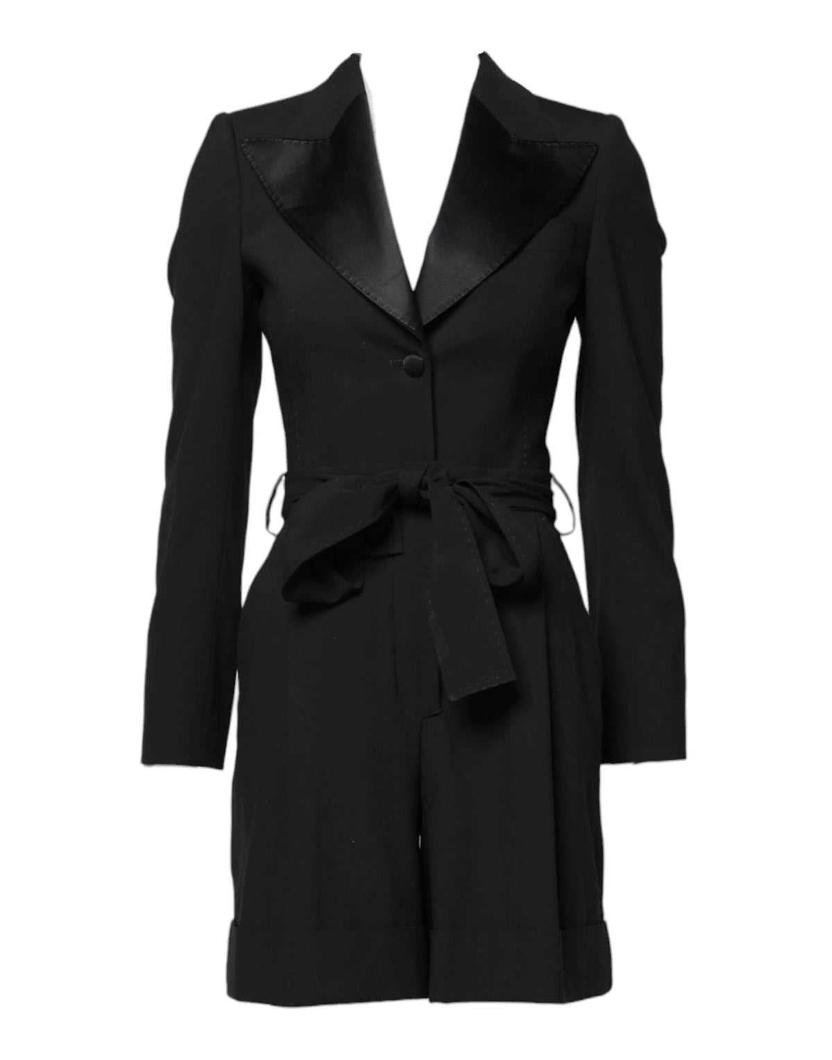 Dolce & Gabbana Black Wool Jumpsuit Dress Women Coat Jacket - IT36|XXS - Overcoats