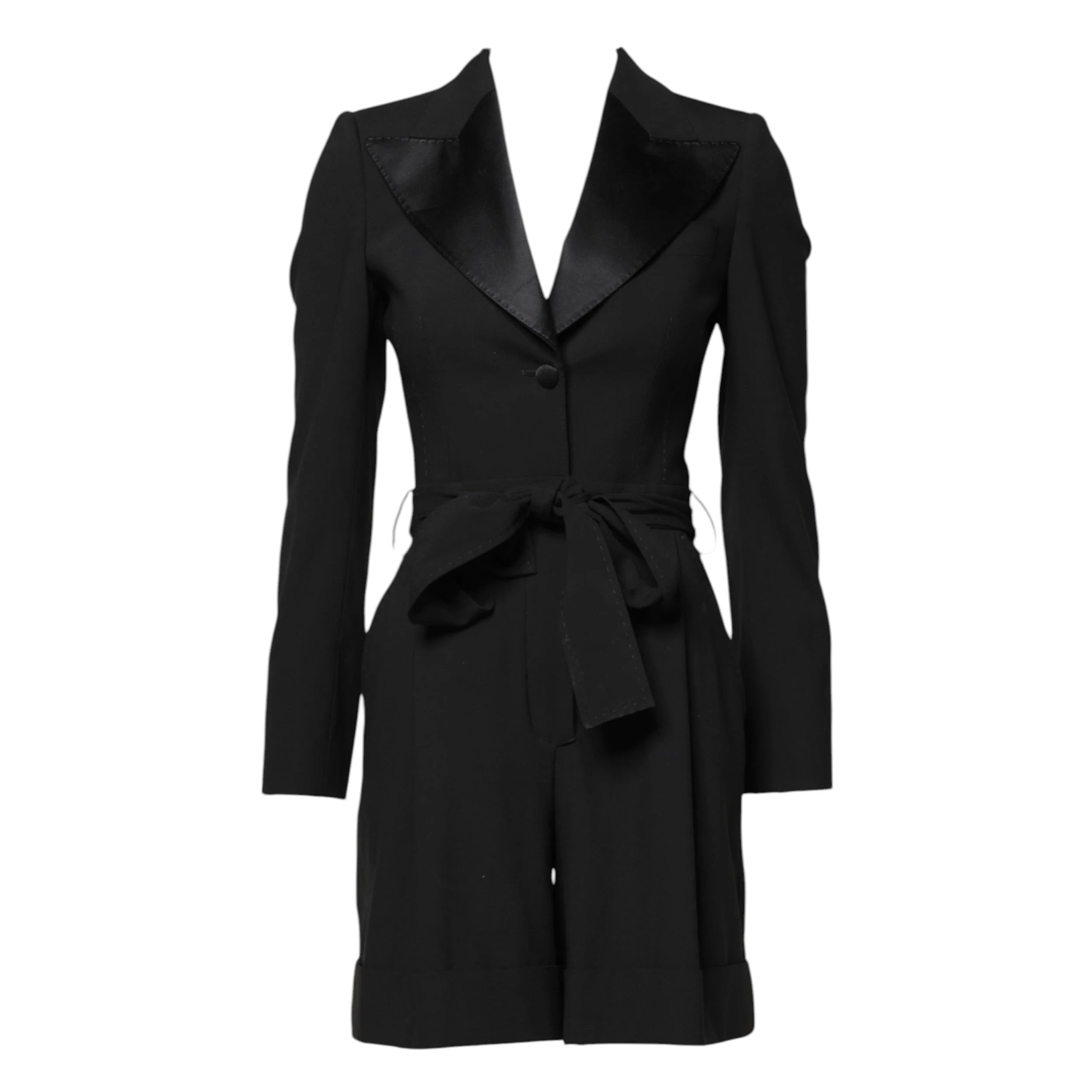 Dolce & Gabbana Black Wool Jumpsuit Dress Women Coat Jacket - IT36|XXS - Overcoats