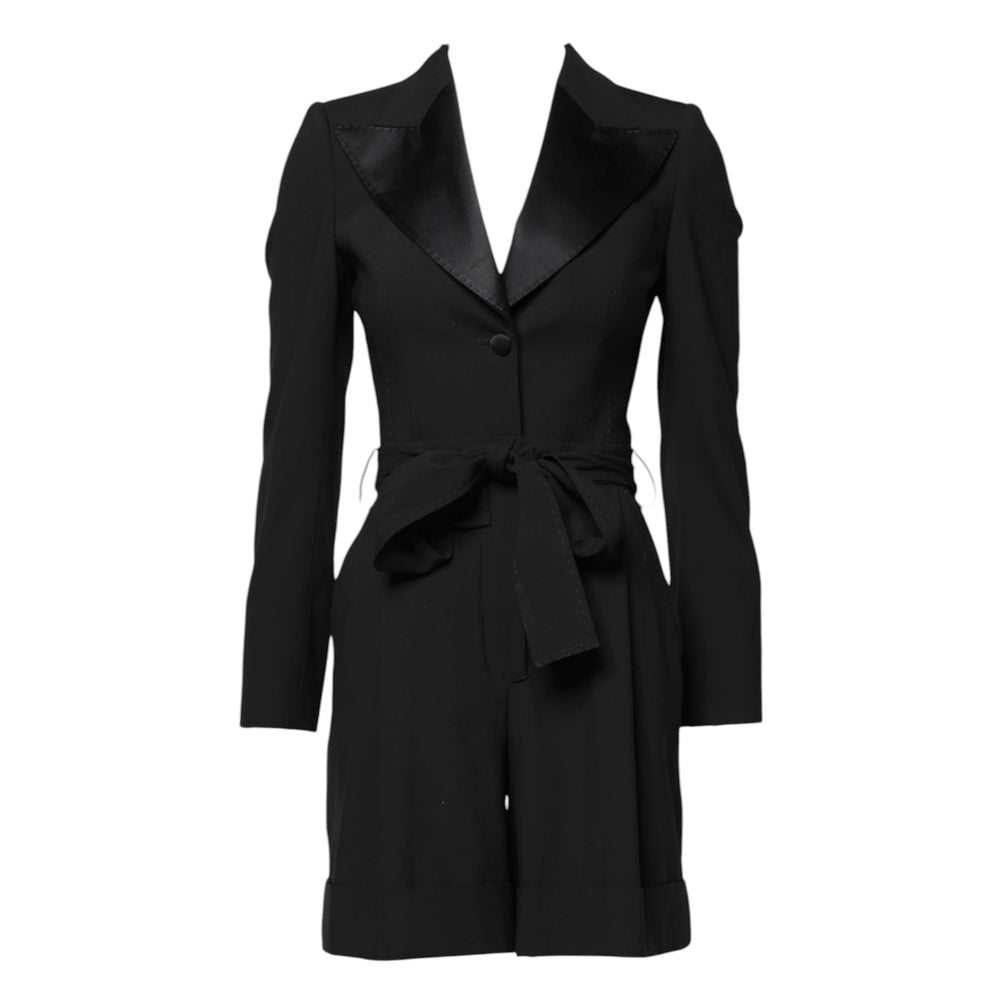 Dolce & Gabbana Black Wool Jumpsuit Dress Women Coat Jacket - IT36|XXS - Overcoats