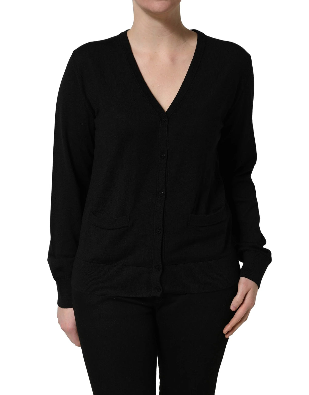 Dolce & Gabbana Black Wool Knit Button Cardigan Sweater - IT48|XXL