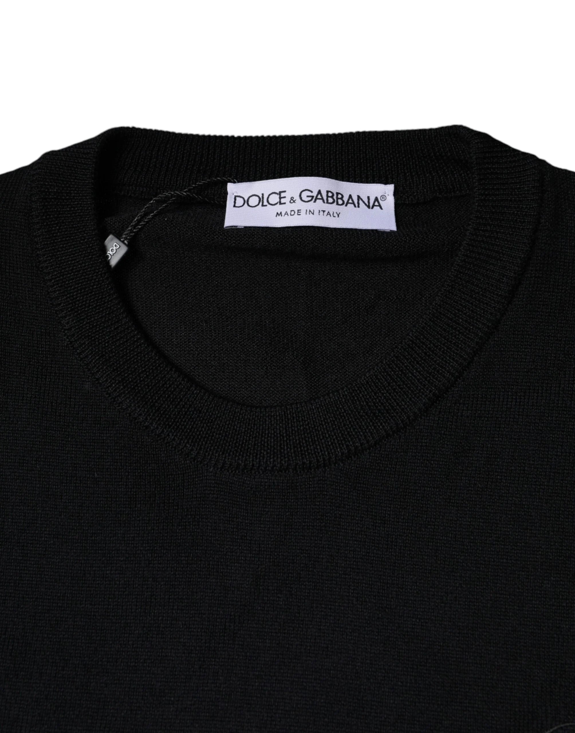 Dolce & Gabbana Black Wool Knit Crew Neck Pullover Sweater - IT50 | L - Sweaters