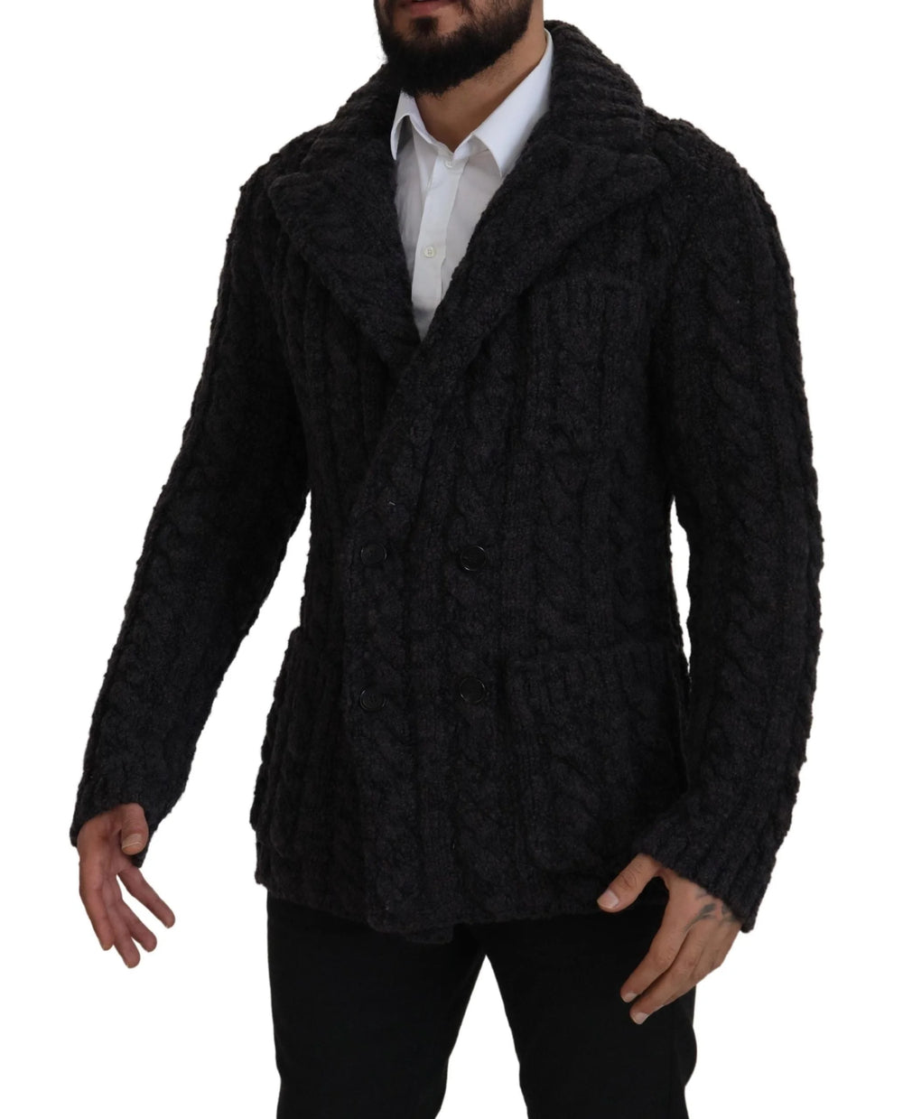 Dolce & Gabbana Black Wool Knit Double Breasted Coat Jacket - IT46 | S - Overcoats