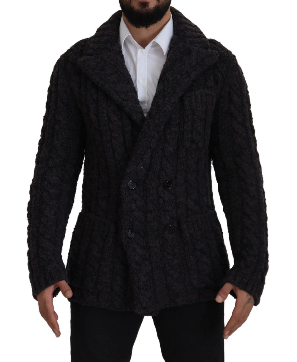 Dolce & Gabbana Black Wool Knit Double Breasted Coat Jacket - IT46 | S - Overcoats
