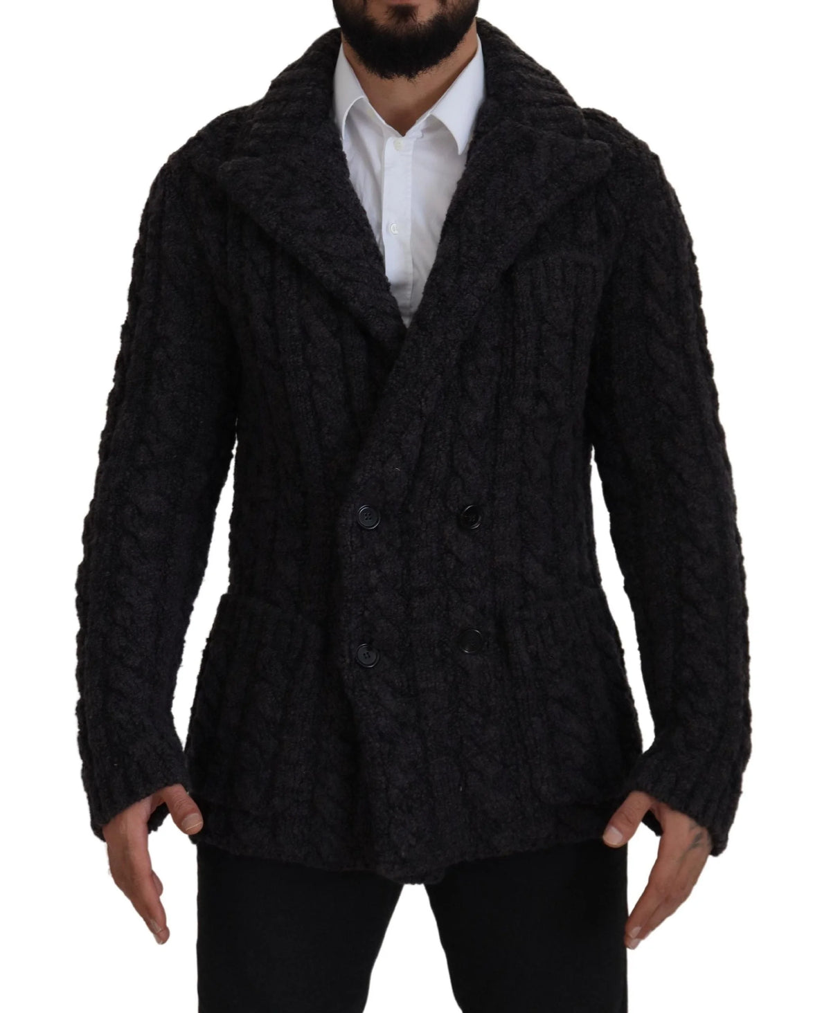 Dolce & Gabbana Black Wool Knit Double Breasted Coat Jacket - IT46 | S - Overcoats