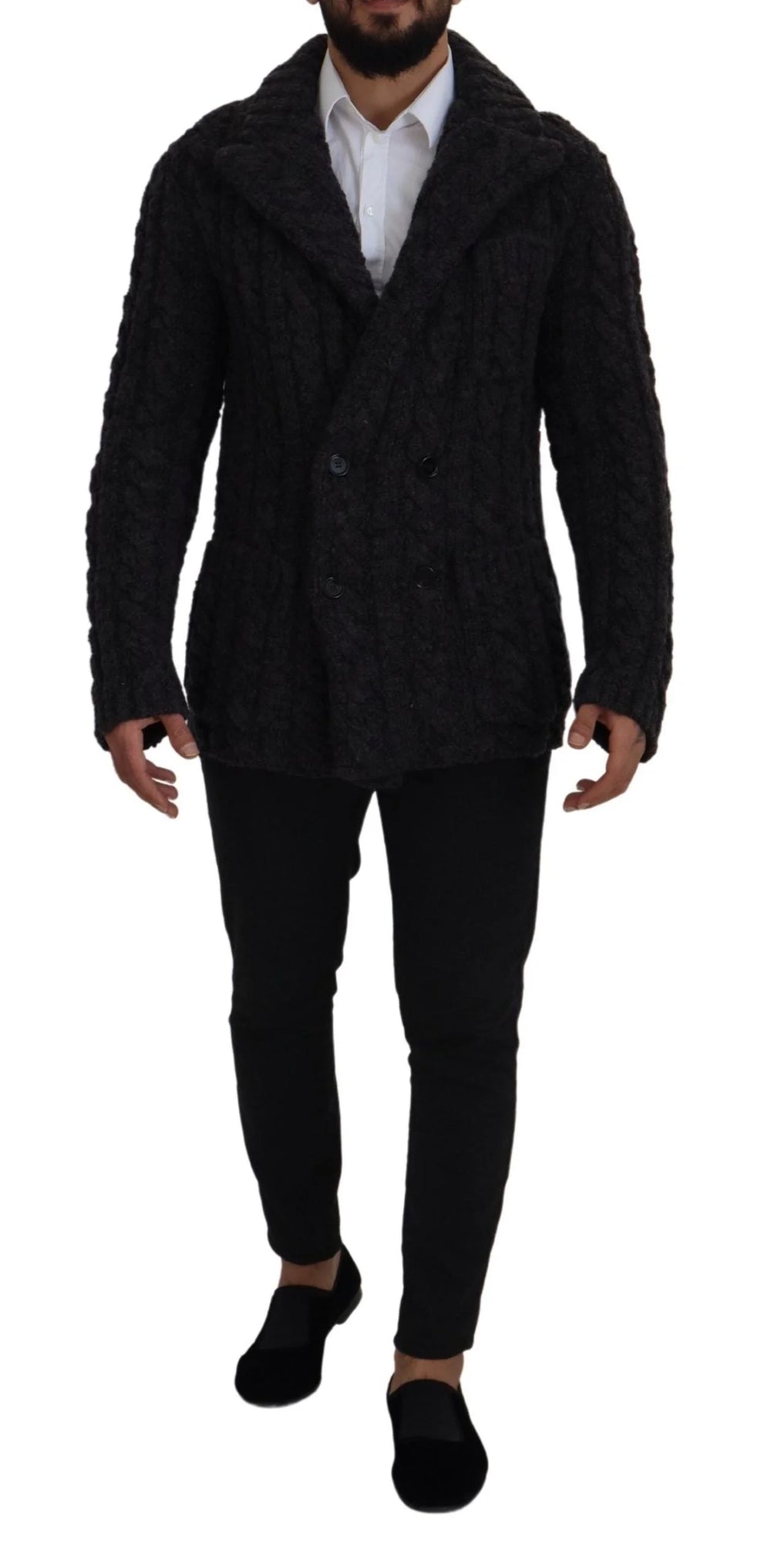 Dolce & Gabbana Black Wool Knit Double Breasted Coat Jacket - IT46 | S - Overcoats