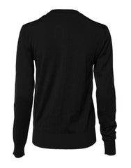 Dolce & Gabbana Black Wool Knit Round Neck Cardigan Sweater - IT42|M