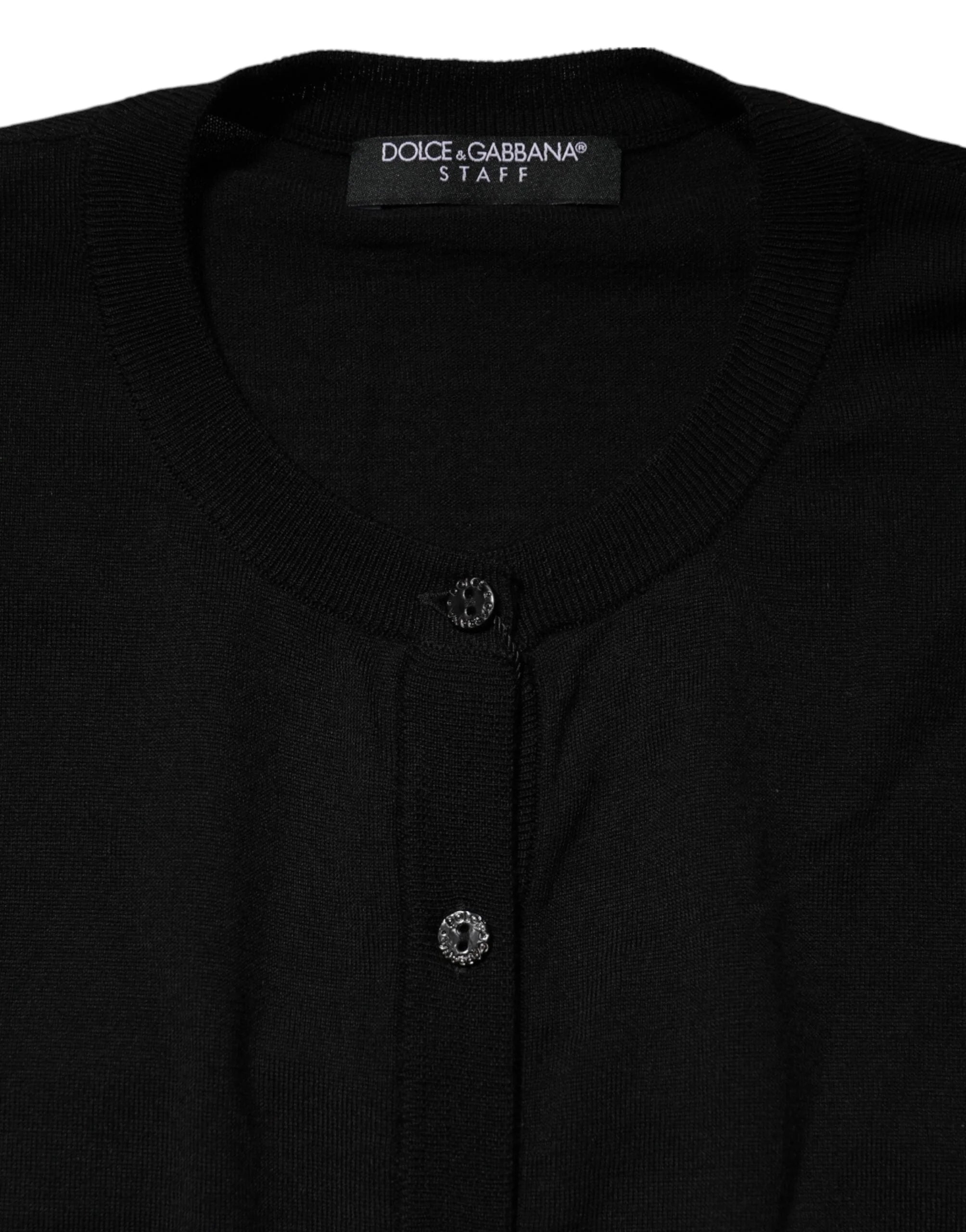Dolce & Gabbana Black Wool Knit Round Neck Cardigan Sweater - IT42|M - Cardigans