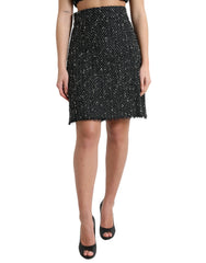 Dolce & Gabbana Black Wool Knit Tweed High Waist Mini Skirt - IT40|S