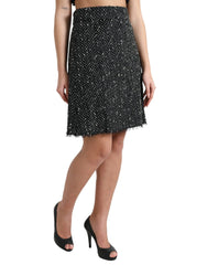 Dolce & Gabbana Black Wool Knit Tweed High Waist Mini Skirt - IT40|S